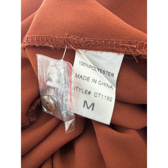 A'gaci Burnt Orange Blouse Top Sheer Lace Yoke Long Sleeves Women’s Medium Y2K - Picture 7 of 8